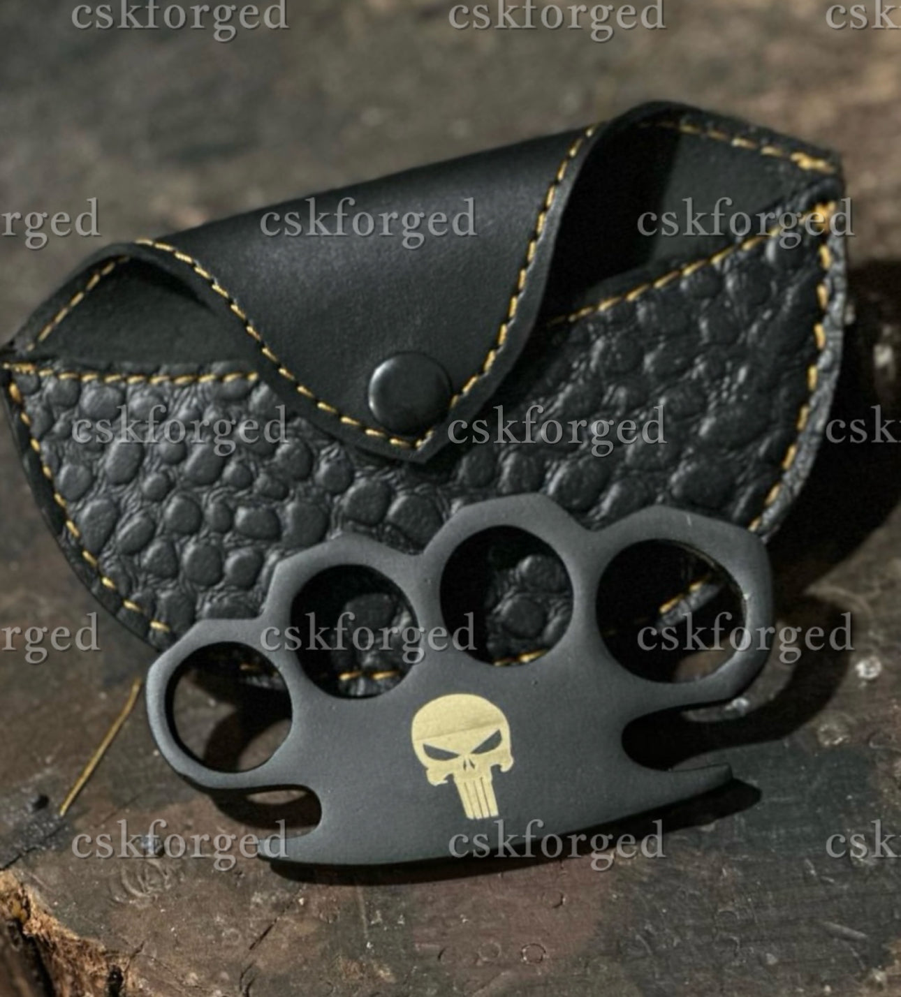 Punisher's Skull Knuckle" Hand Casted Black Coated Knuckle