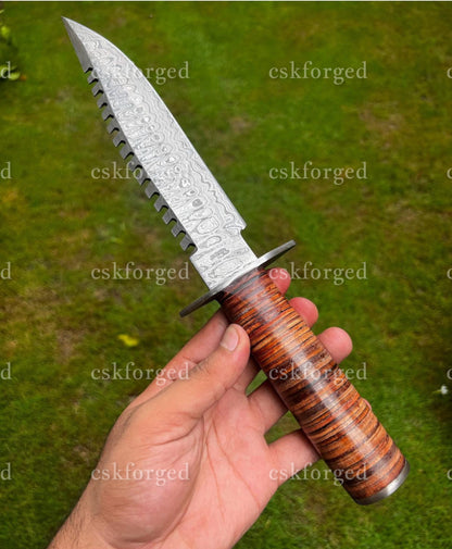 Handmade Damascus Steel Survival ka-bar Hunting knife