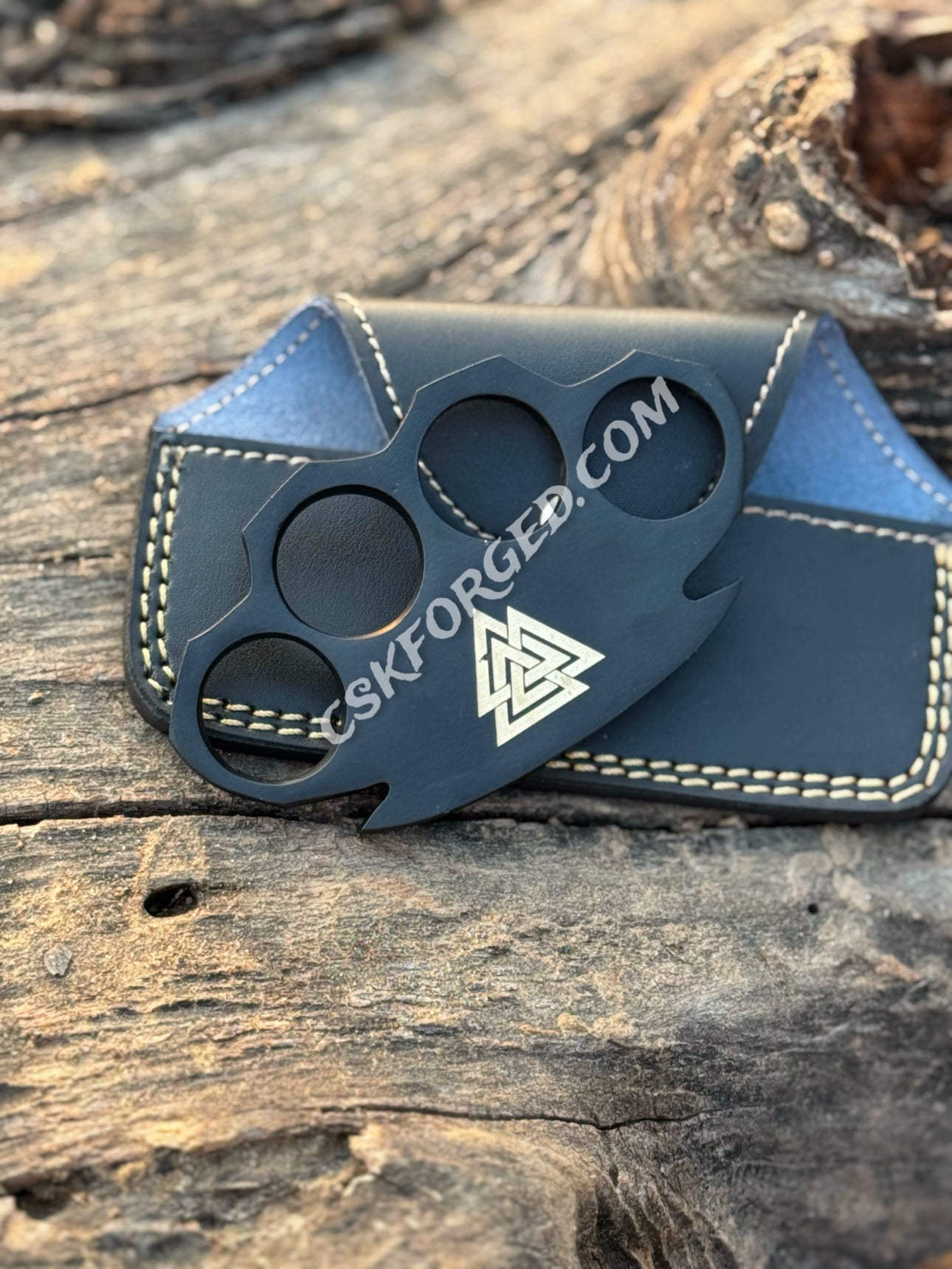 Viking-Inspired Black Powder-Coated Brass Knuckles with Valknut Design