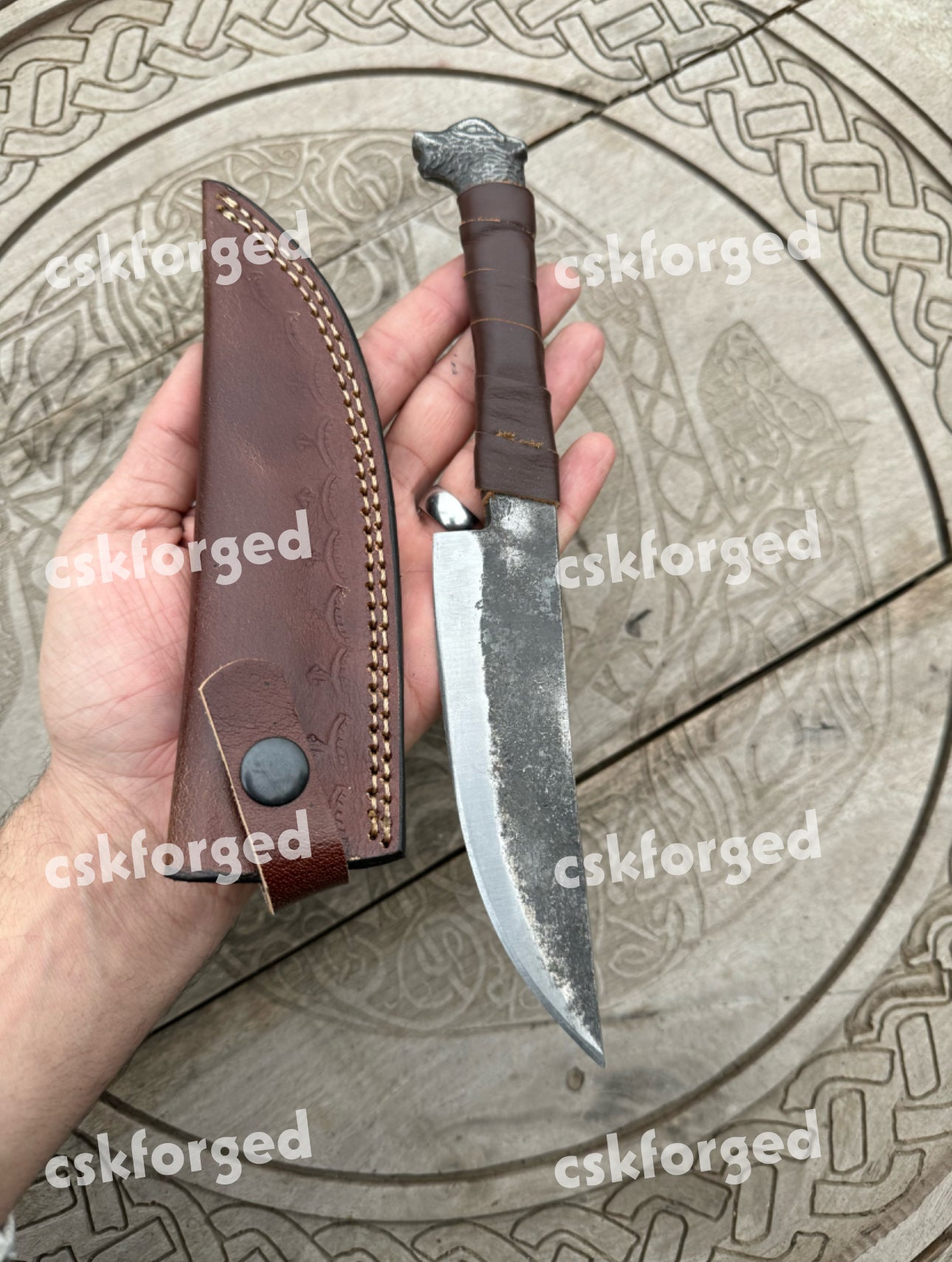 Hand Forged Viking Knife - 5.5" Blade with Boar's Head Hilt - Pocket Dagger - Cosplay Item - Sharp Blade - Birthday Gift - Medieval knife