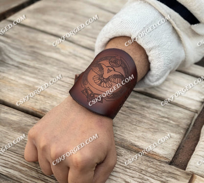 Handcrafted Viking Leather Cuff – Norse Raven Wristband | Medieval & Nordic Arm Guard