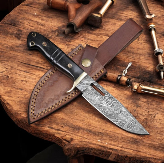 Hand Forged Damascus Steel Drop Point Hunter Knife