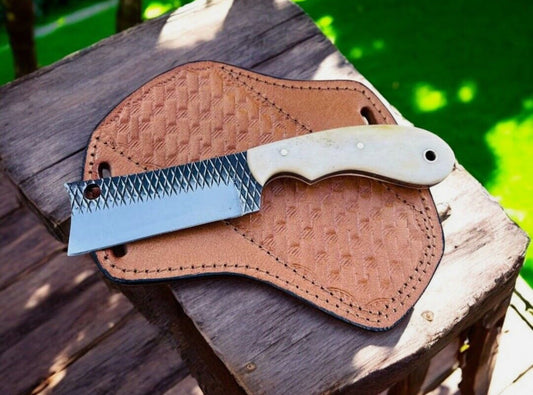 Custom Handmade Bull Cutter Knife – 8" Rasp Tool Steel Blade