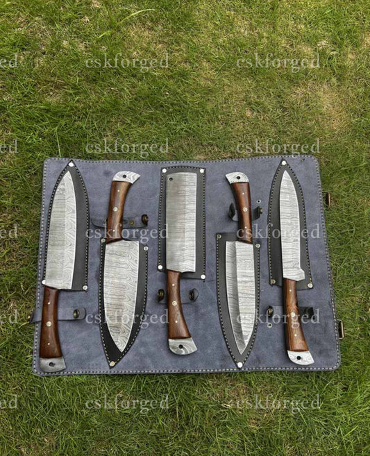 Handmade Damascus steel kitchen chef knives set