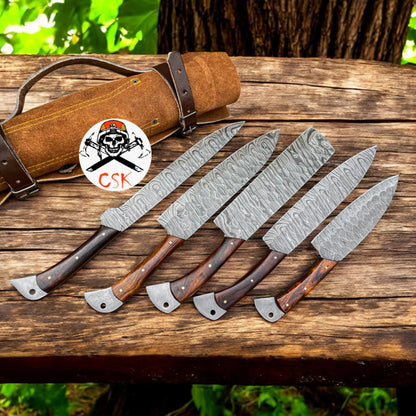 Handmade Damascus steel kitchen chef knives set