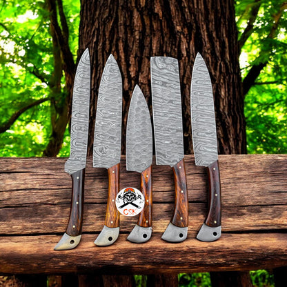 Handmade Damascus steel kitchen chef knives set