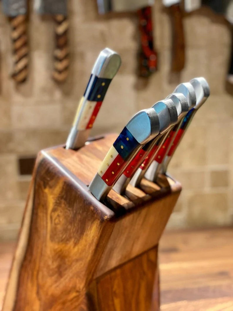 Texas Flag Handles BBQ/Chef/Kitchen Knife Set