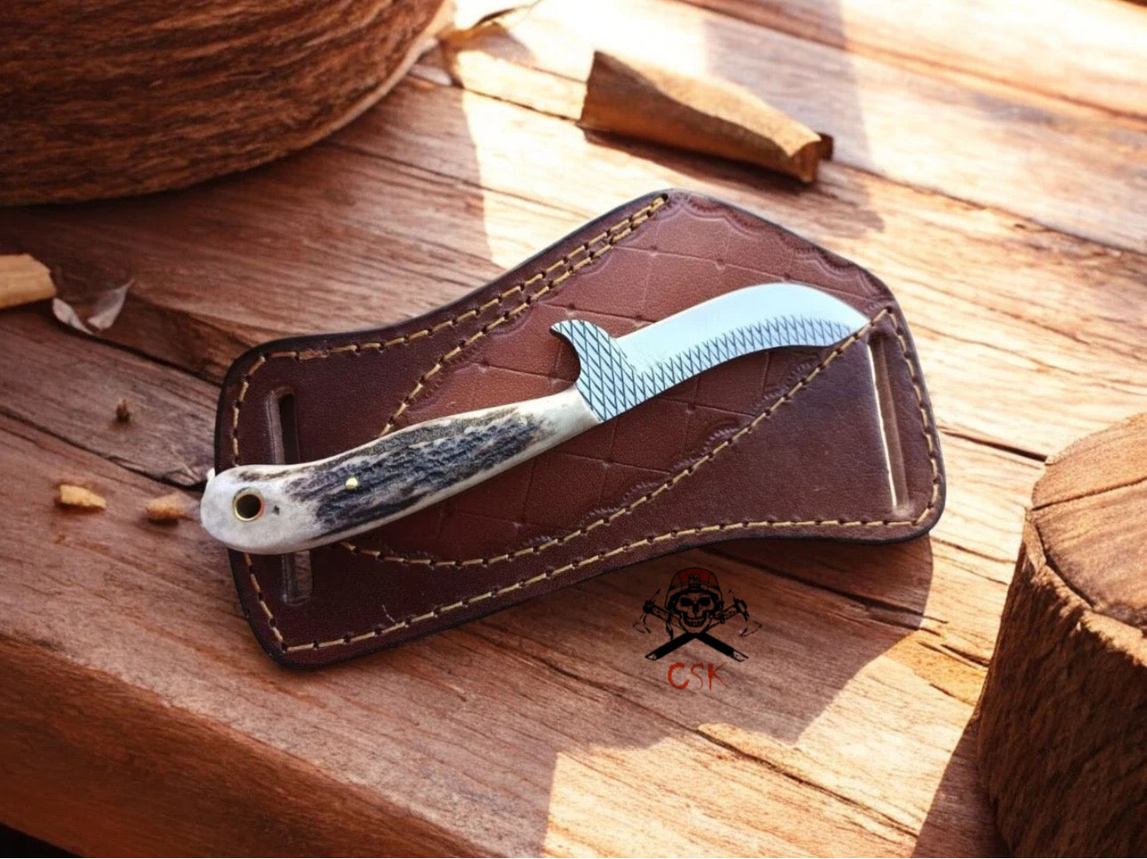 Belt Rasp Handmade Rasp Steel Belt Knife – Antler Horn Handle – cskforged