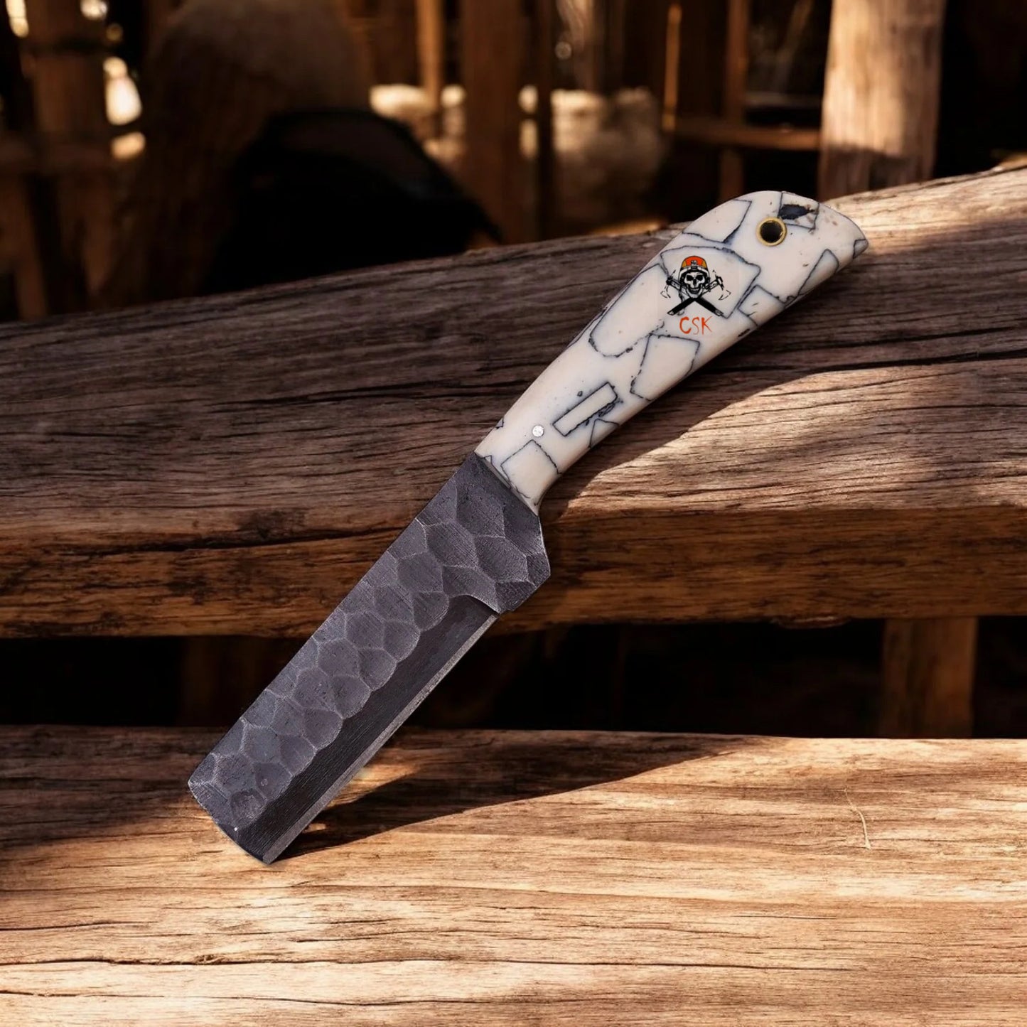 Handmade Bull Cutter Knife with High Carbon Steel Blade & Epoxy Resin Handle