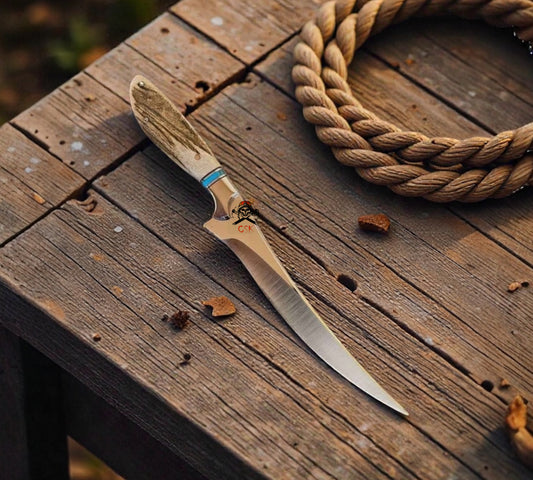 Legendary Cowboy Western Fillet Knife – 13” D2 Steel Blade with Antler Handle & Turquoise Inlay