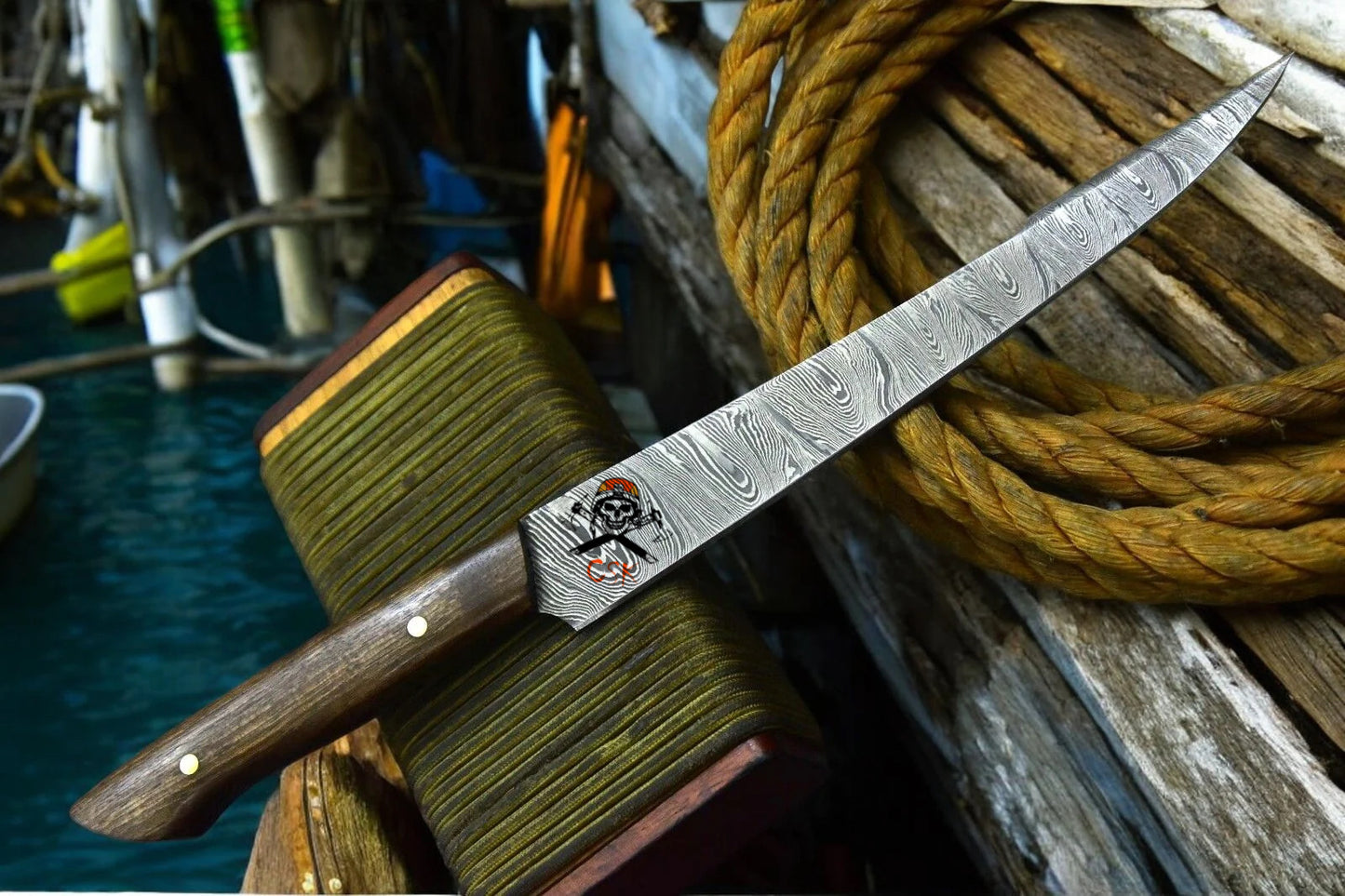 Handmade Personalized Damascus Fillet Knife with Rosewood Handle