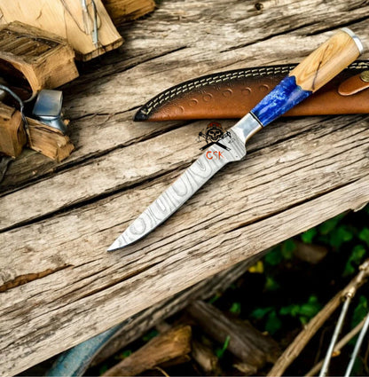 Handmade Folded Damascus Steel Fillet Fishing Knife