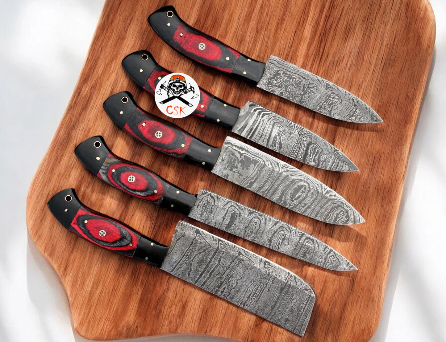 Exquisite Handmade 5pcs Chef Knives - Damascus Steel Masterpiece Kitchen Set