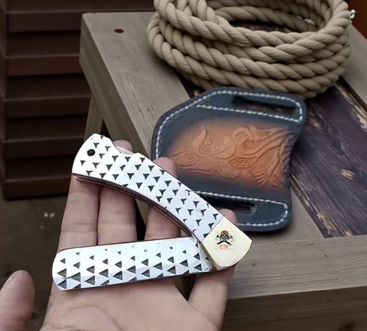 Handmade Cowboy Pocket Knife - 3” Farrier Rasp Blade Belt Sheath