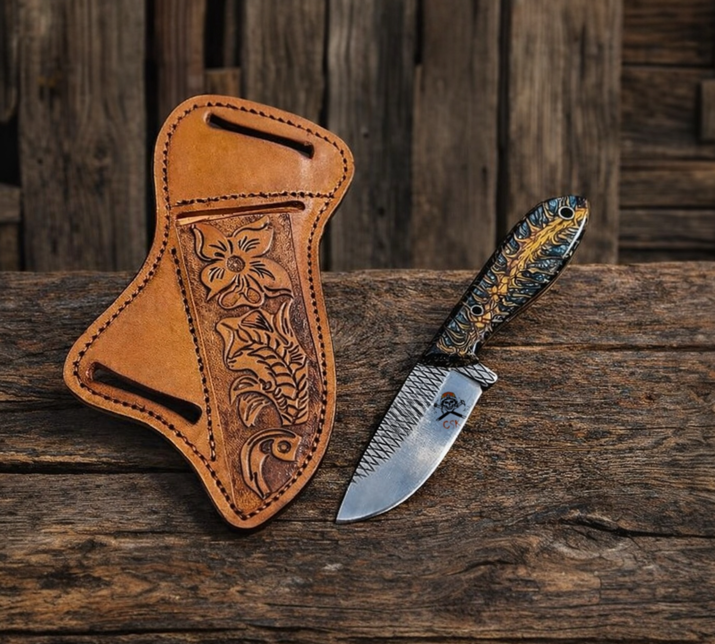 Authentic Ranch Knife – 3.5” Rasp Steel Blade Cross-Draw Cowboy Sheath