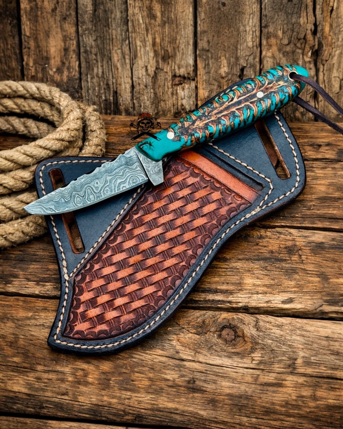 Belt Buckaroo Knife - 3.5” Damascus Steel with Pine Cone Handle