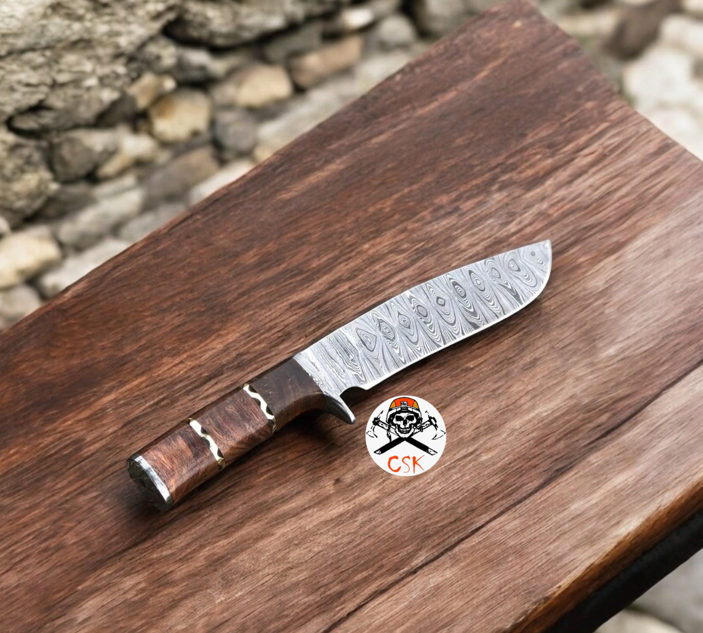 Custom Handmade Damascus Steel Knife with Rosewood Handle – David Bowie Inspired Collectible