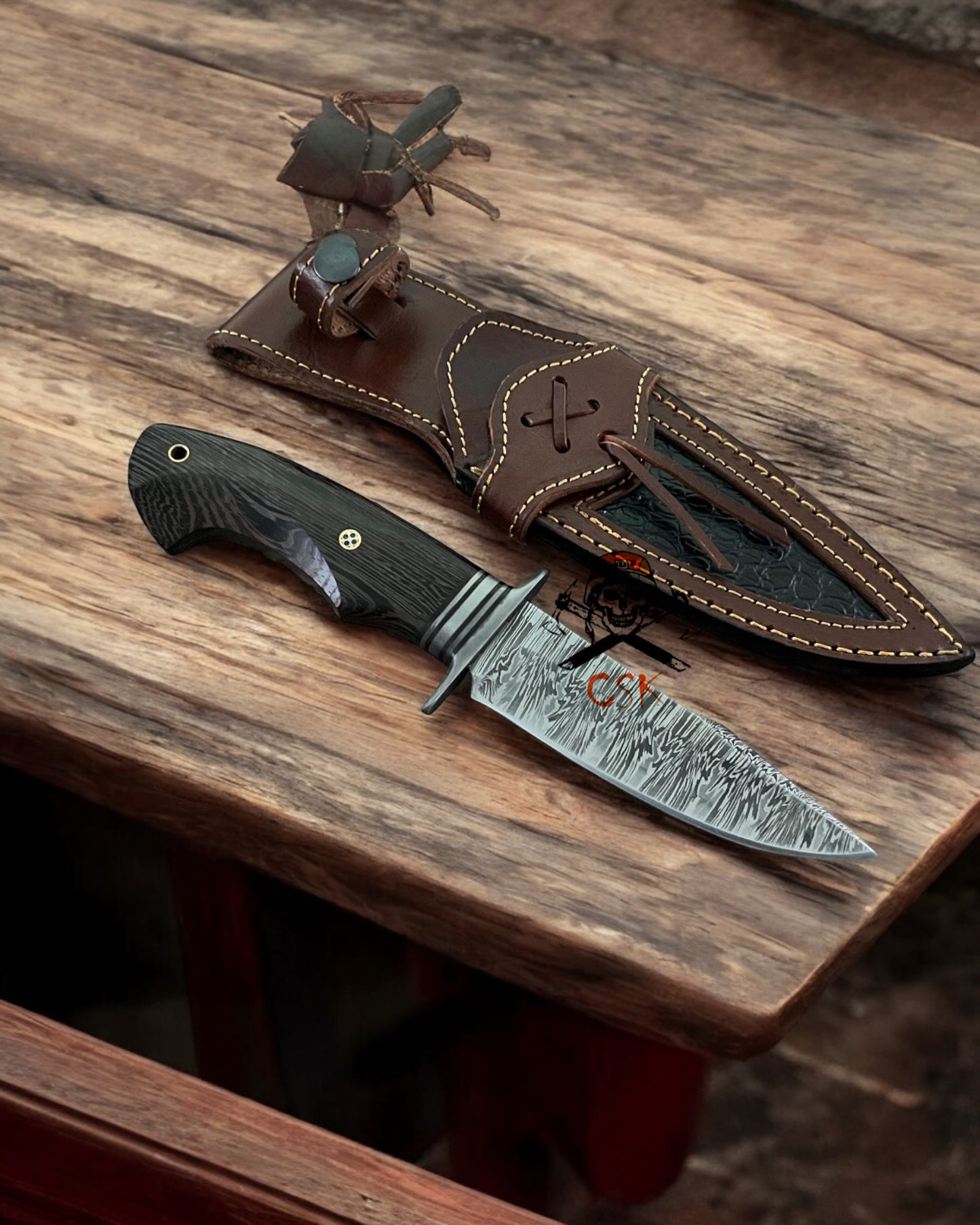 Handcrafted Bobcat Knife – 9.25’’ Damascus Steel Blade & Wengewood Handle | Unique Hunting, Outdoor, and Collector’s Knife