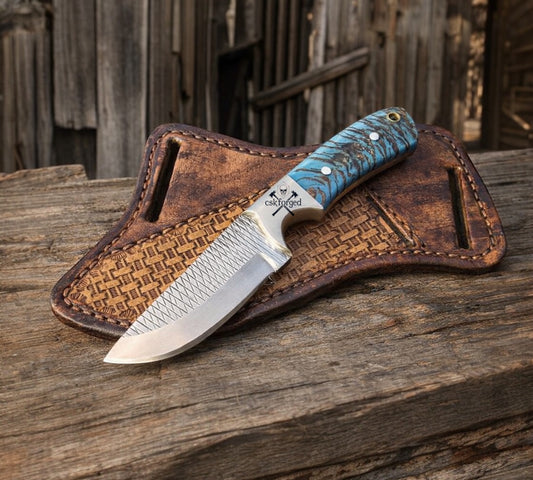 Rasp Forged Frontier Knife – Pine Cone Handle & Leather Belt Sheath