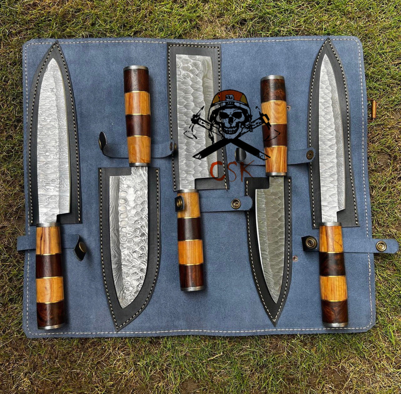 Hand Forged Damascus steel kitchen chef knives set