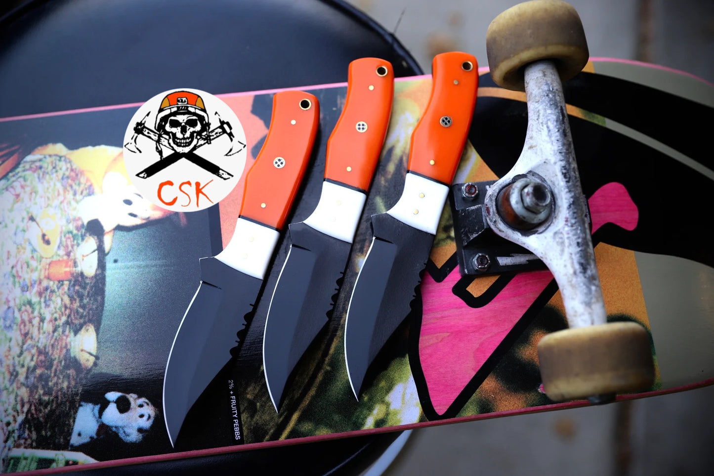 No Luck Blade-Custom Handmade Carbon Steel Black Hunting Knife Set