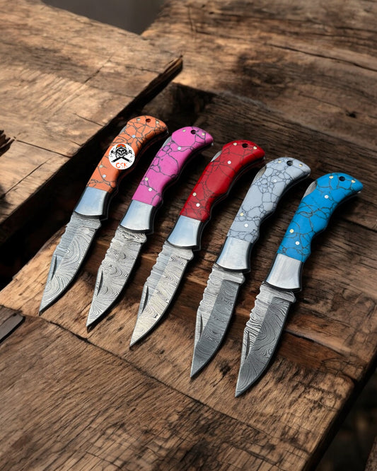 Personalized Damascus Steel Pocket Knife with Damascus Folding Knife - Custom Father Day Gift Knife