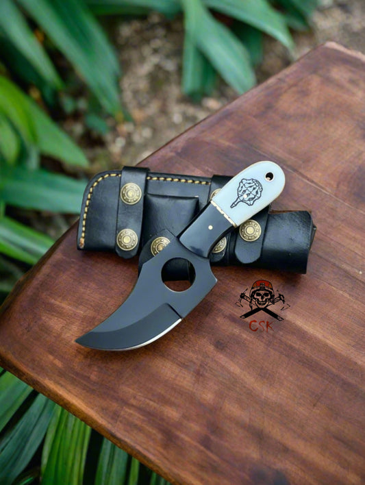 FTW KNIFE - Handmade Jesse Skinner - BLACK & WHITE- D2 Steel - Horizontal & Vertical Carry