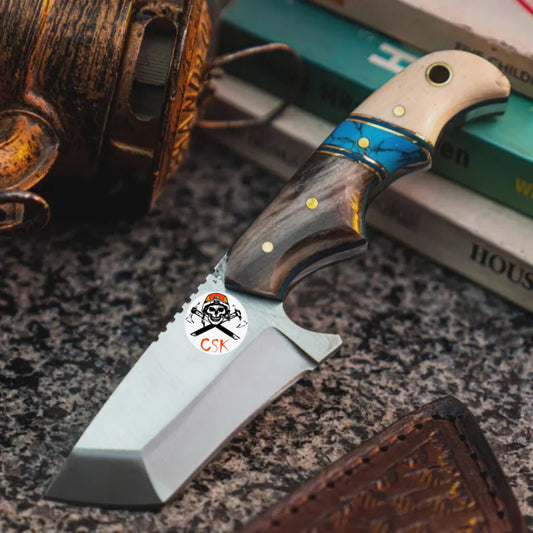 Finger grooved Turquois camel bone Ram Horn Tantoo Blade knife