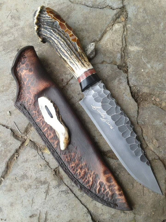 Custom Handmade Stone Texture Hand Forged 1095 High Carbon Steel Vintage Viking Knife