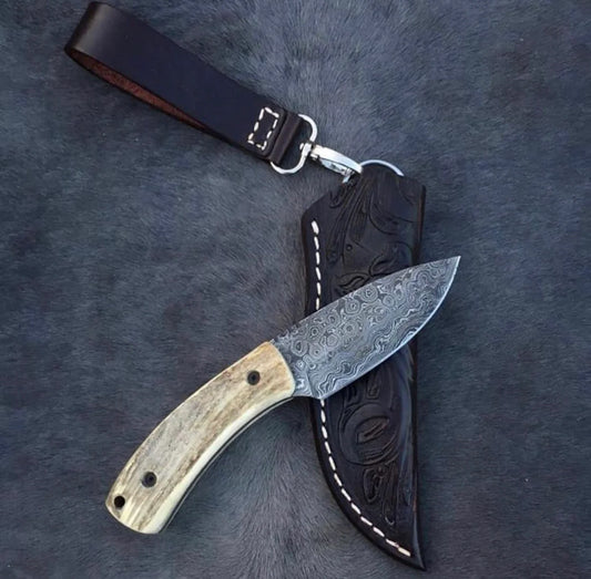 Custom Handmade Raindrop Damascus Steel EDC Knife