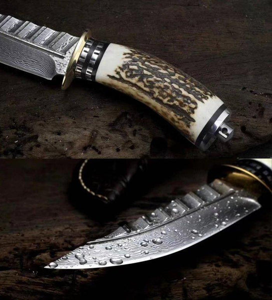 Custom Handmade Damascus Steel Steel Hunting Knife