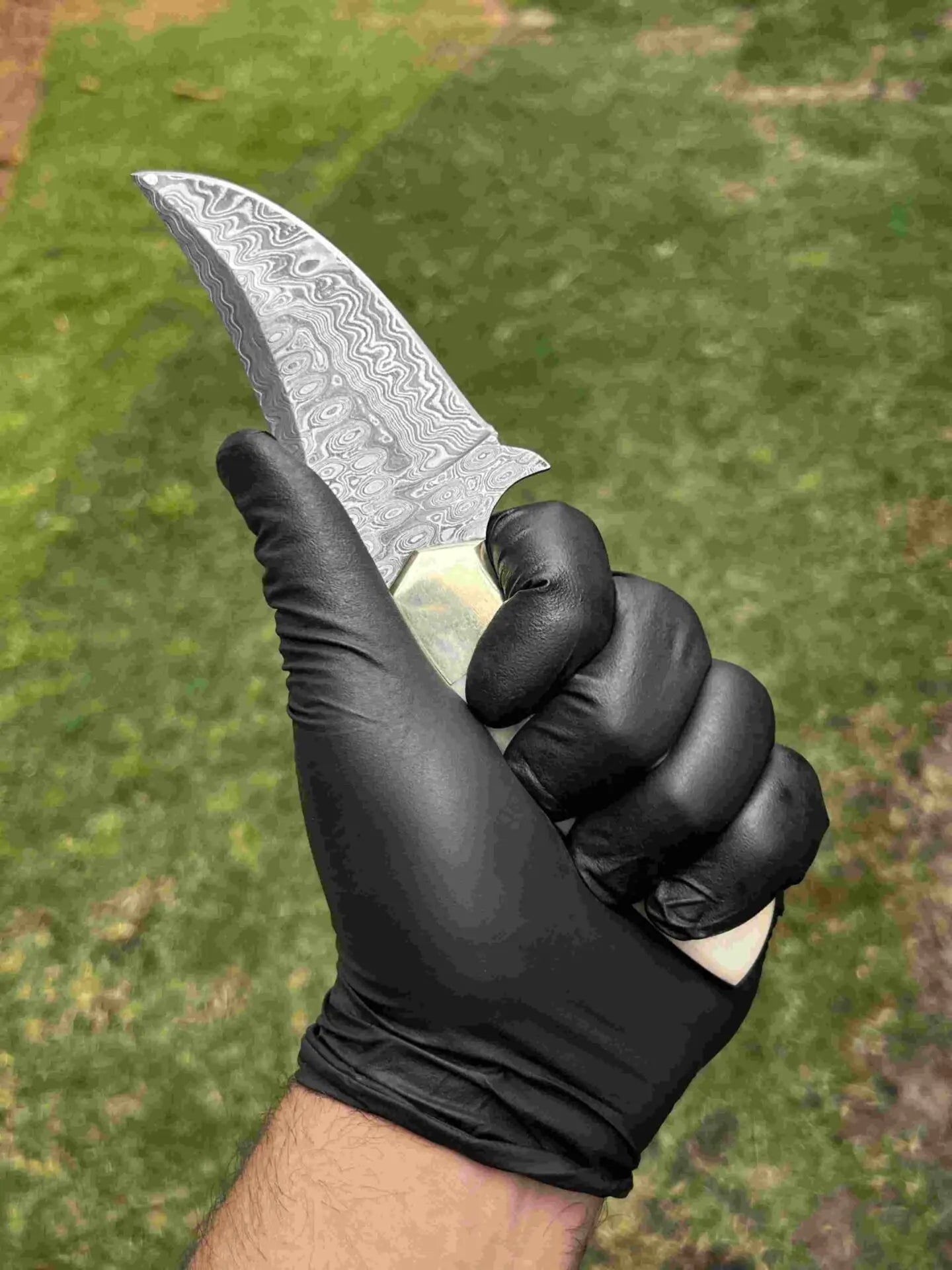 Damascus Hunting Knife with Notch