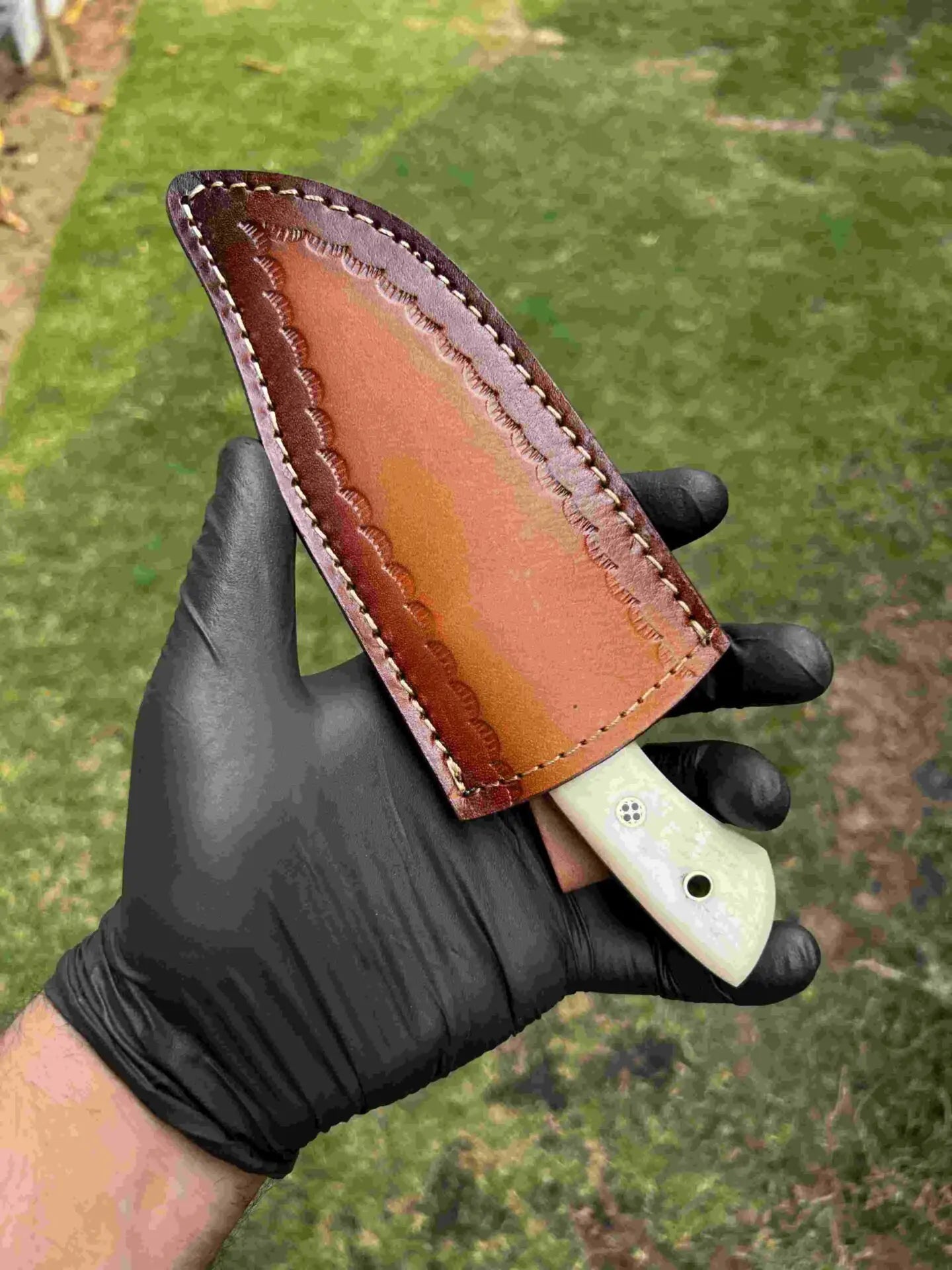 Damascus Hunting Knife with Notch
