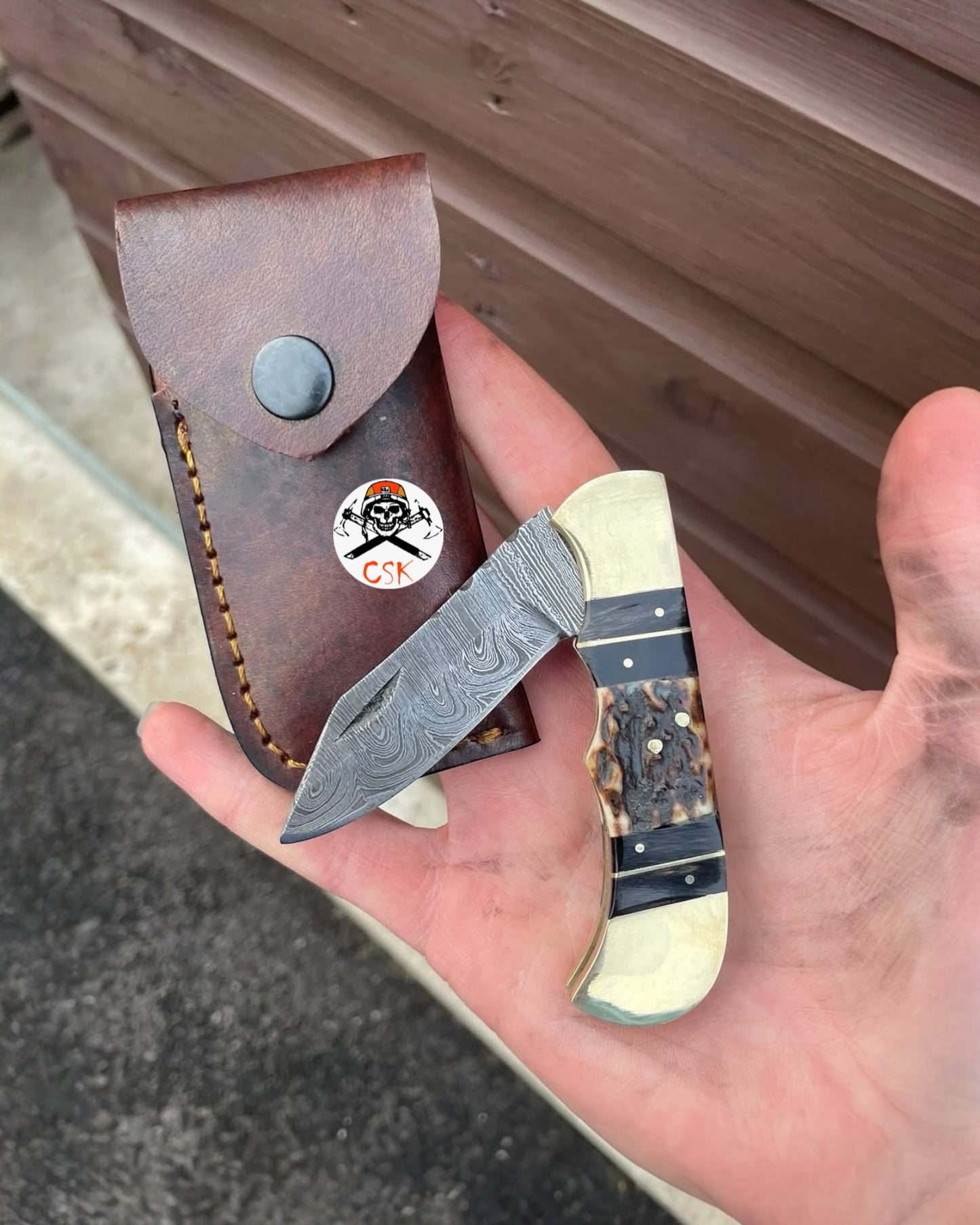 Cowboy Pocket Knife – Handmade Damascus Blade,Stag Horn Handle
