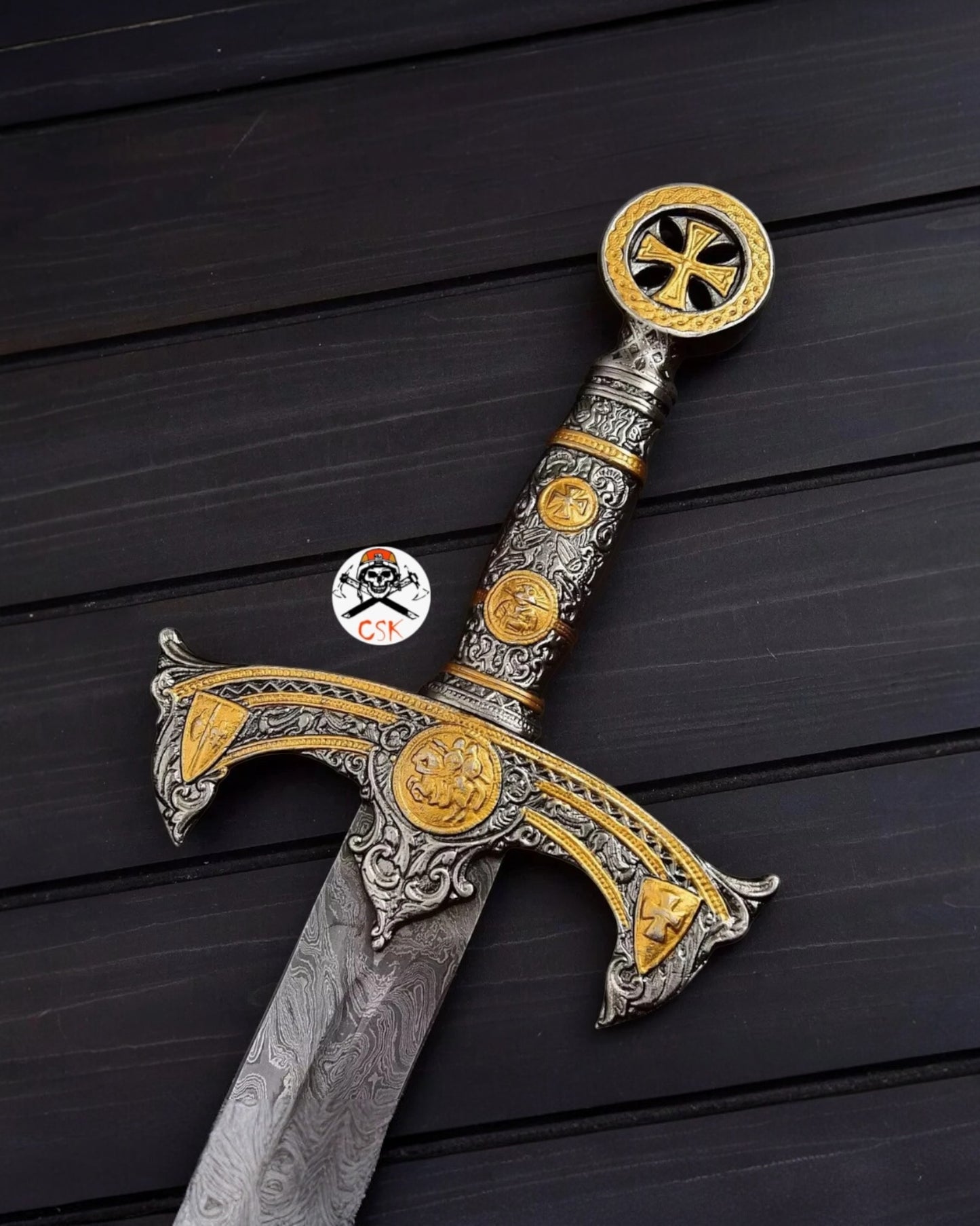 Templar Knights Sword Damascus Steel Crusader Sword Custom Hand Forged Blade