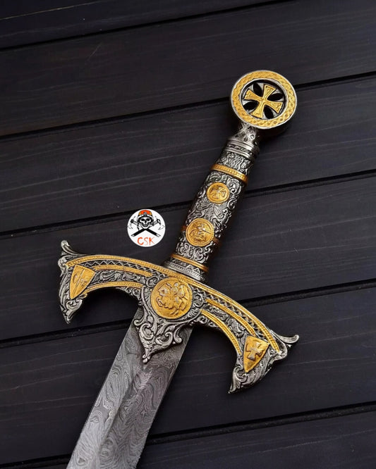 Templar Knights Sword Damascus Steel Crusader Sword Custom Hand Forged Blade