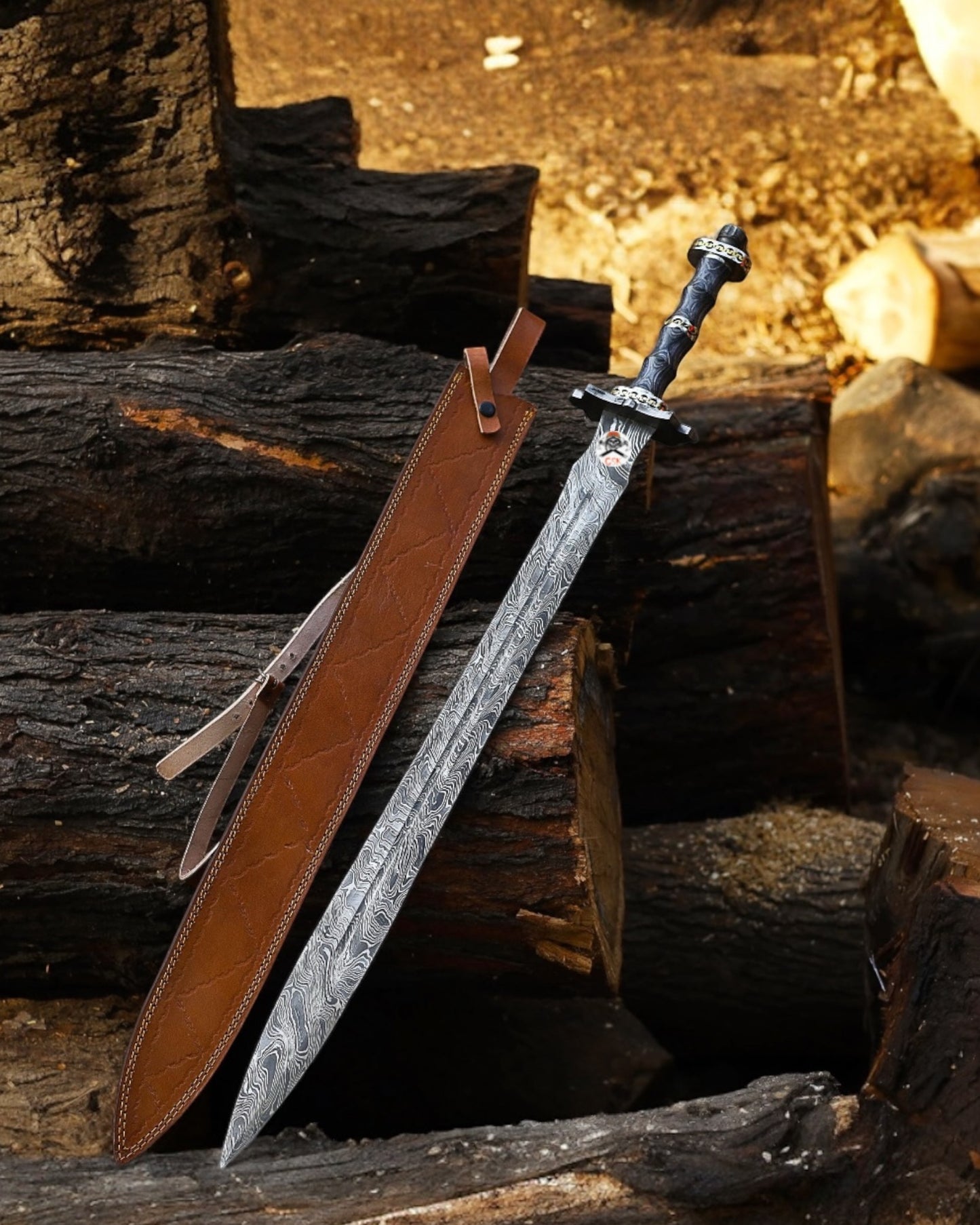 Shadowfang Damascus Steel Sword – Exotic Wood Handle