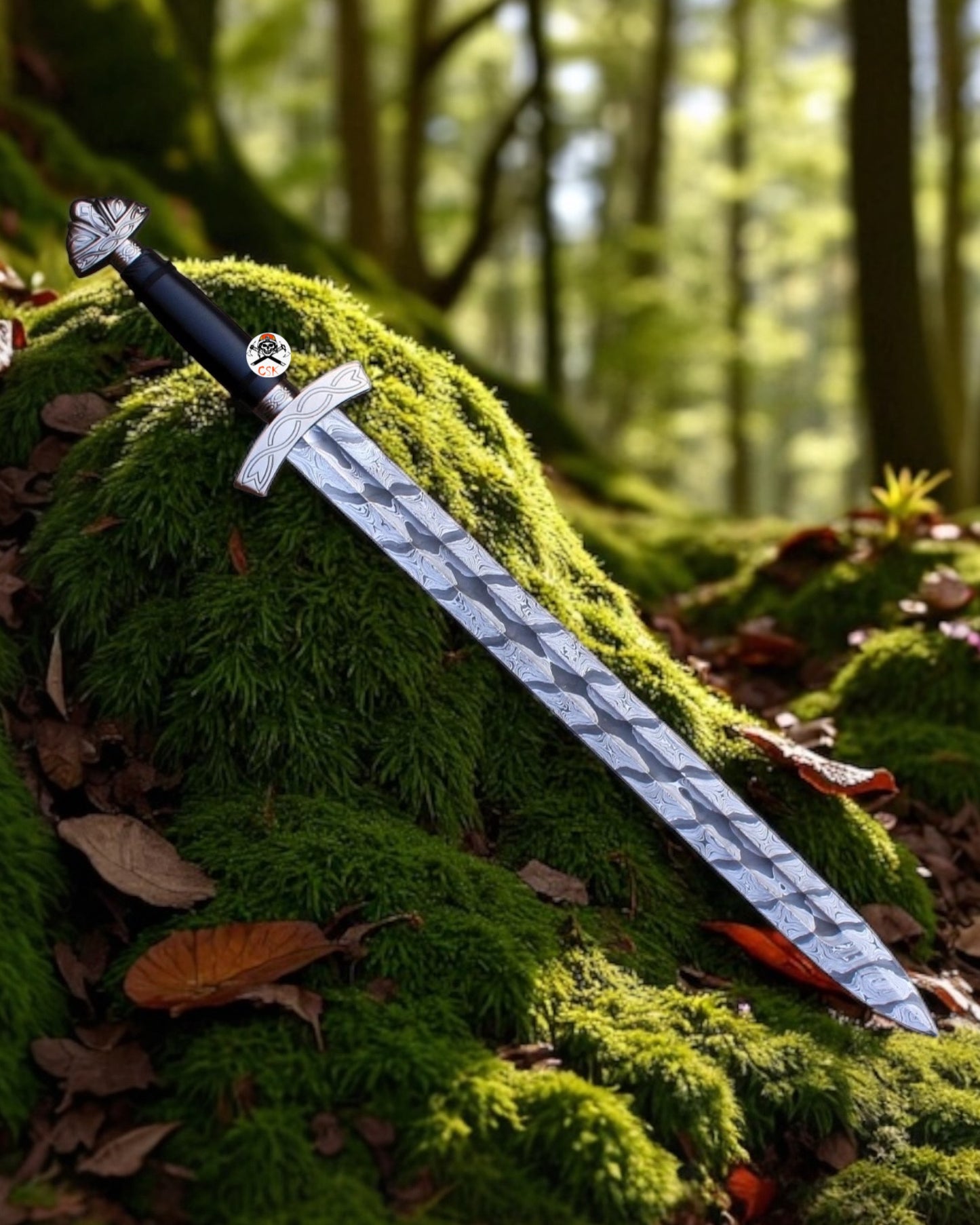 Forestfang – Hand-Forged Viking Sword with Fire Damascus Blade | Norse Warrior Series