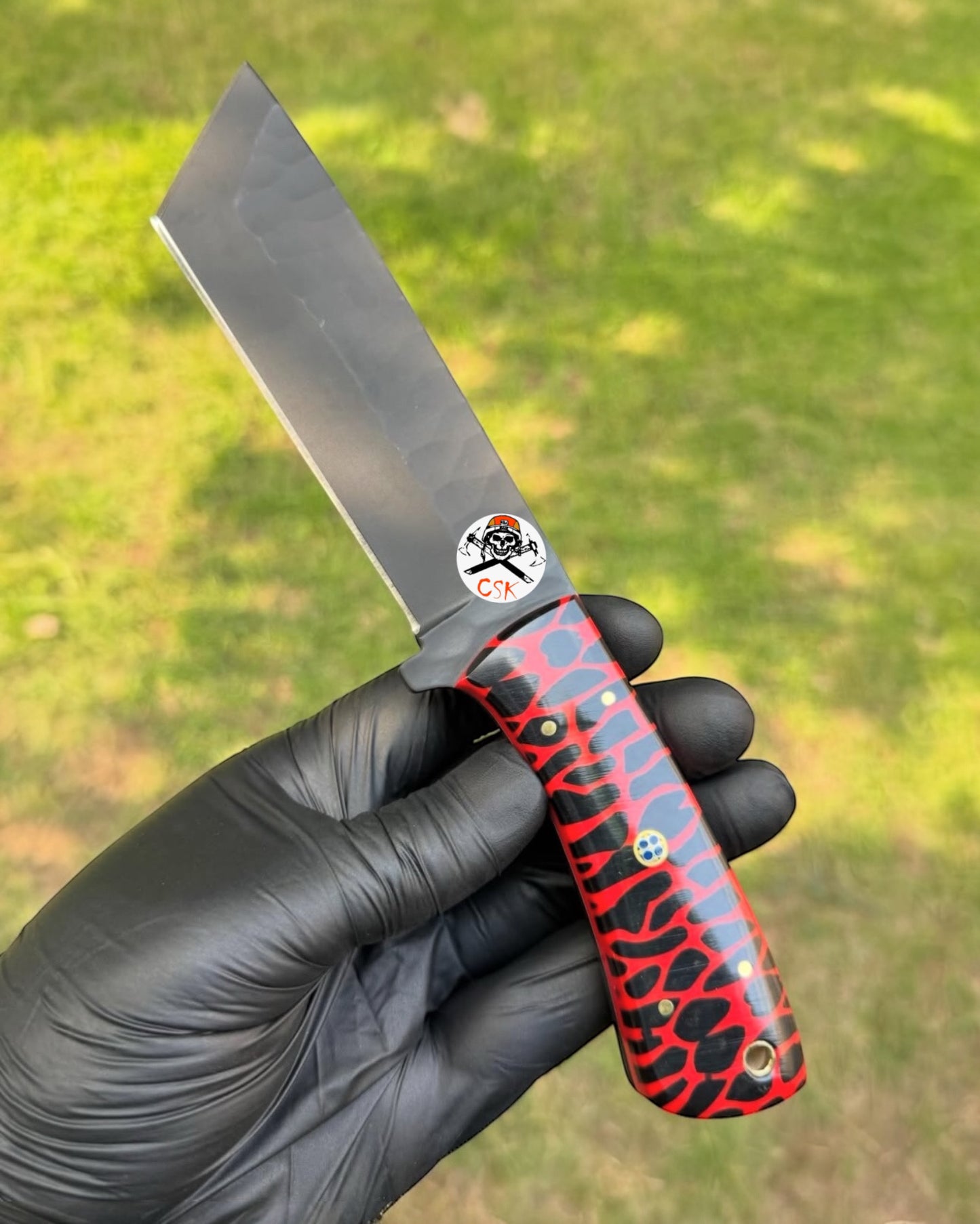 Red Viper Tanto - Custom Knife with Textured Resin Handle & Satin Blade