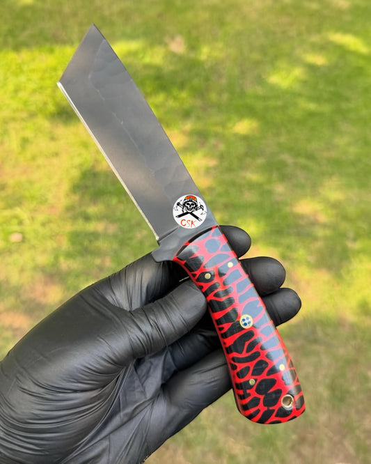 Red Viper Tanto - Custom Knife with Textured Resin Handle & Satin Blade