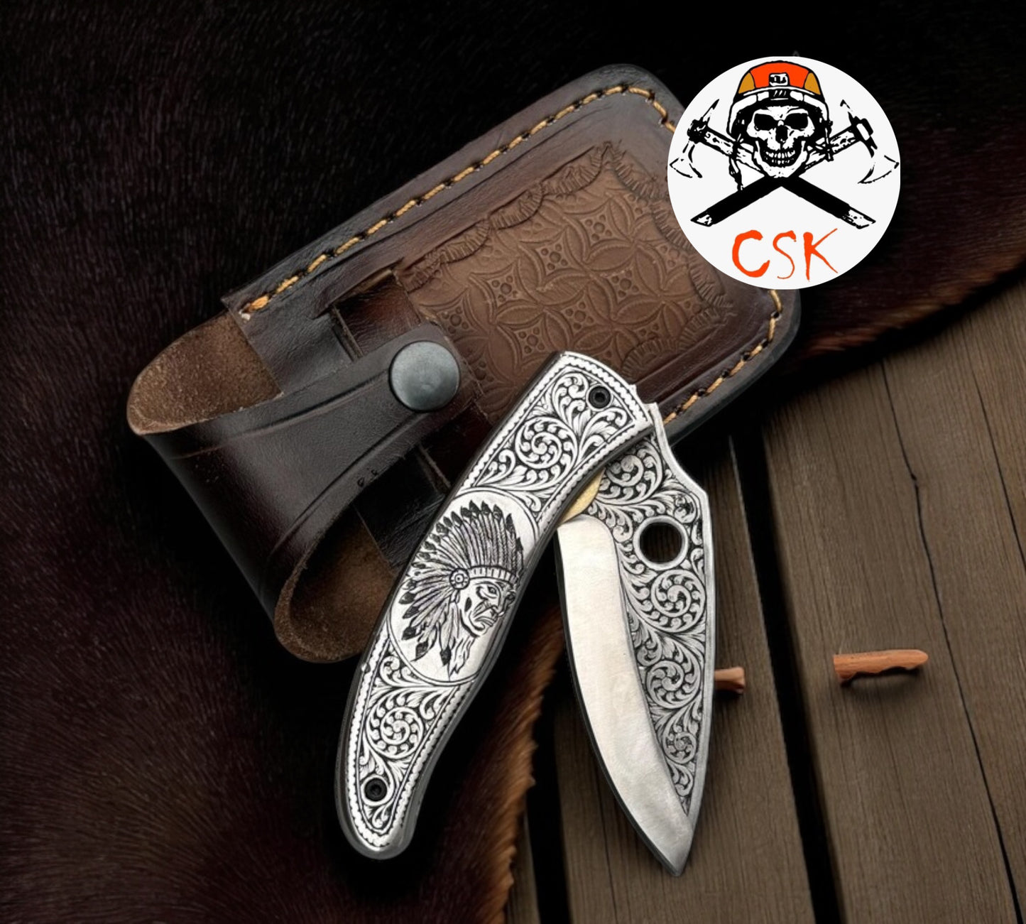 Tribal Guardian Engraved Folding Pocket Knife