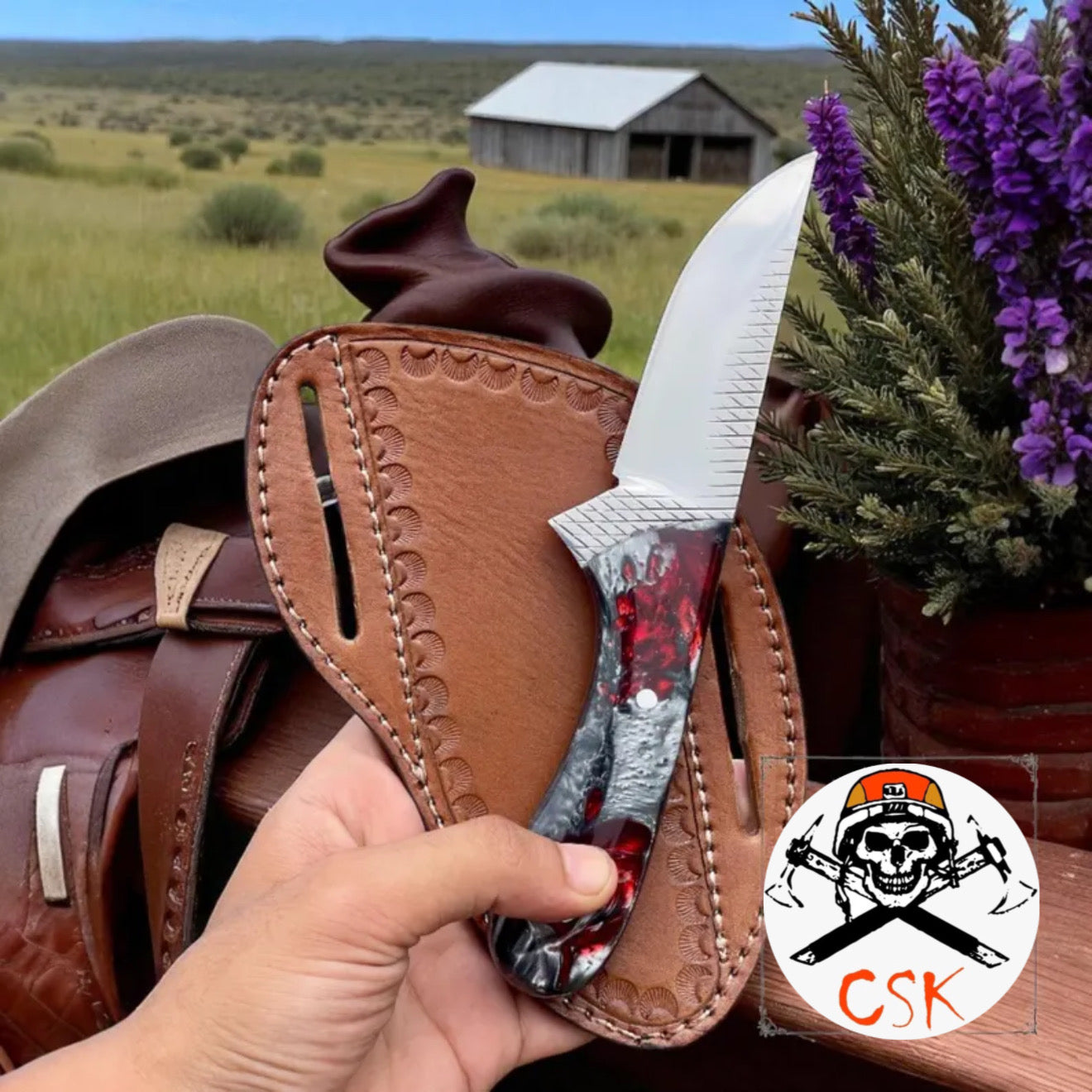 Western Forge Rasp Steel Cowboy Knife - Epoxy Resin Handle
