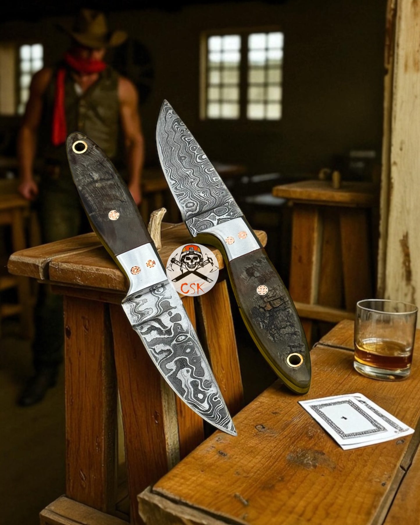 Buckaroo Cowboy Ranch Knife Set With Belt Sheath