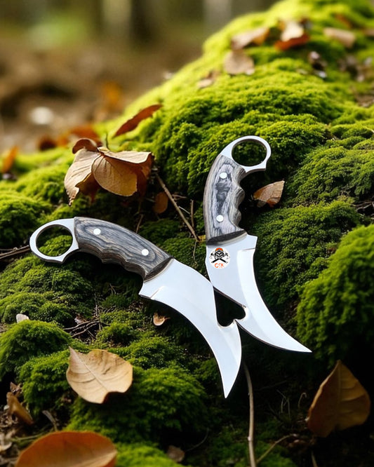 Shadow Claw Karambit Knife Pairing Set – Handcrafted Curved Blades with Wooden Handle