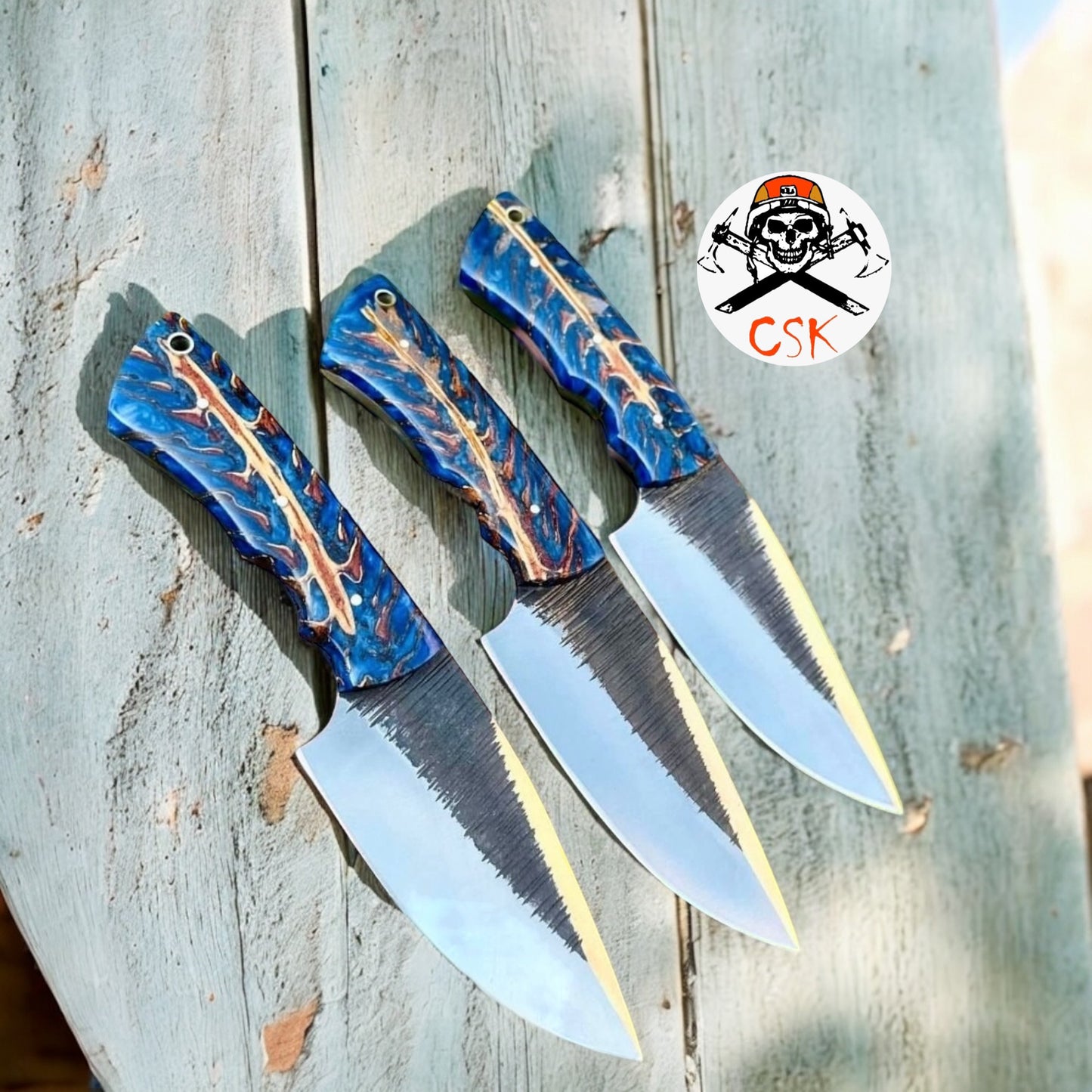 Custom Handmade Fixed Blade Knife – 8" High-Carbon Steel Blade with Epoxy Pine-Cone Handle