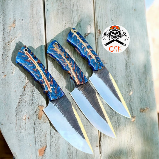 Custom Handmade Fixed Blade Knife – 8" High-Carbon Steel Blade with Epoxy Pine-Cone Handle