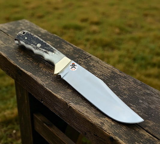 Custom Field Dressing Knife-Antler Handle & Brass Bolster