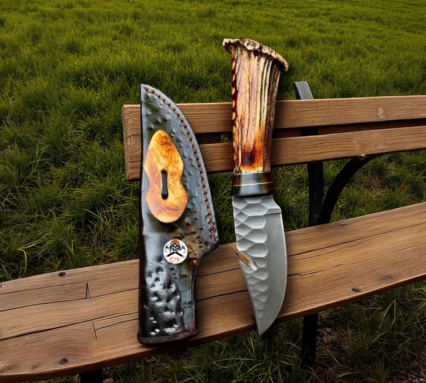 Handmade Hunting Knife with Antler Handle