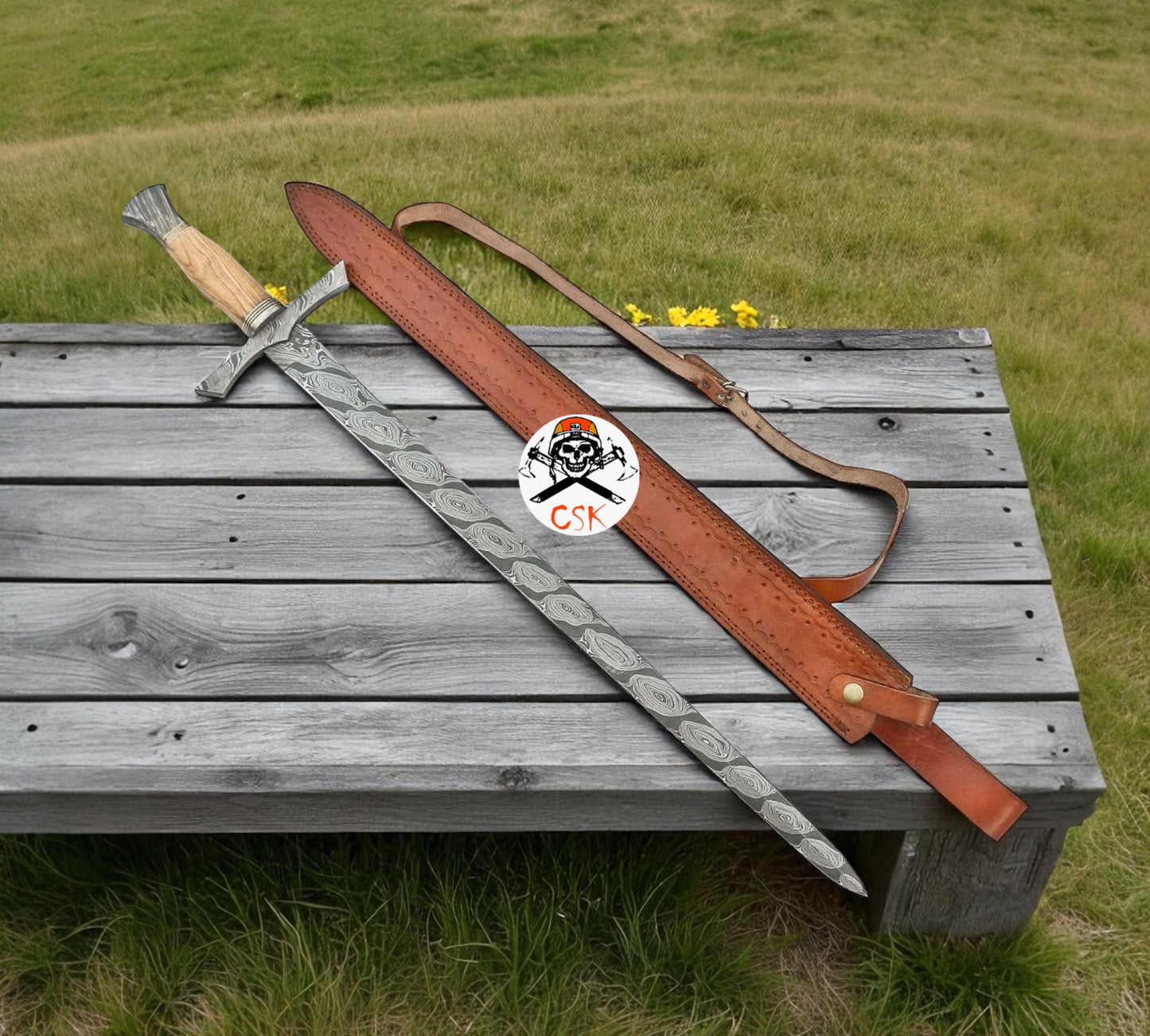 Handmade Damascus Steel Medieval Battle Ready Sword With Sheath