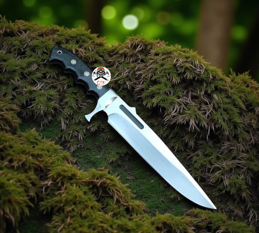 Leaf Spring Bowie Knife - Full-Tang Bushcraft Survival Knife with Leather Sheath